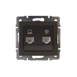 Розетка компьютерная + телефонная 2-м Rain RJ45 + RJ11 механизм матов. черн. графит LEZARD 703-4188-