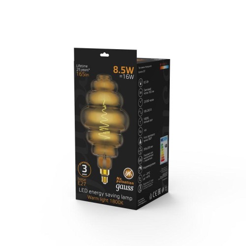 Лампа светодиодная филаментная Black Filament 8.5Вт Honeycomb тонированная 1800К тепл. бел. E27 165л