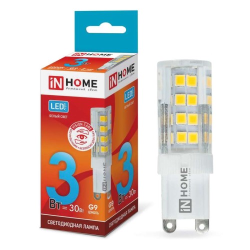 Лампа светодиодная LED-JCD-VC 3Вт капсульная 4000К нейтр. бел. G9 260лм 230В IN HOME 4690612019864
