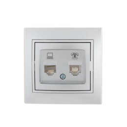 Розетка компьютерная + телефонная 2-м СП Mira RJ45 + RJ11 сер. метал. LEZARD 701-1010-143