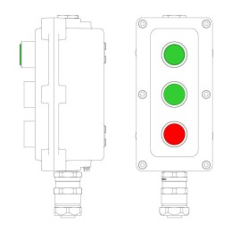 Пост управления взрывонепроницаемый из алюм. LCSD-03-B-MC-L1G(220)x1-P1G(11)x1-P1R(11)x1-PCMB-KAEPM3