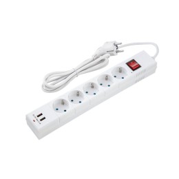 Фильтр сетевой 5х1.5м с/з со шторками ПВС 3 IP075 2USB 2200Вт 10А бел. Duwi 32590 1