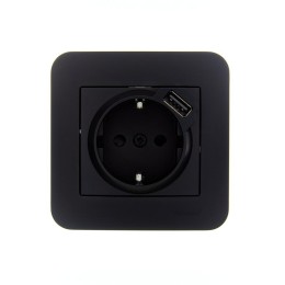 Розетка 1-м СП ASTI 16А IP20 с заземл. с заряд. устройством USB в сборе черн. бархат. LEZARD 7081-42