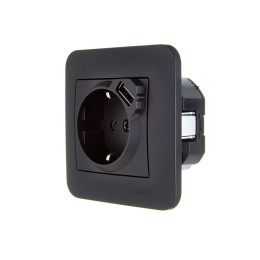 Розетка 1-м СП ASTI 16А IP20 с заземл. с заряд. устройством USB в сборе черн. бархат. LEZARD 7081-42