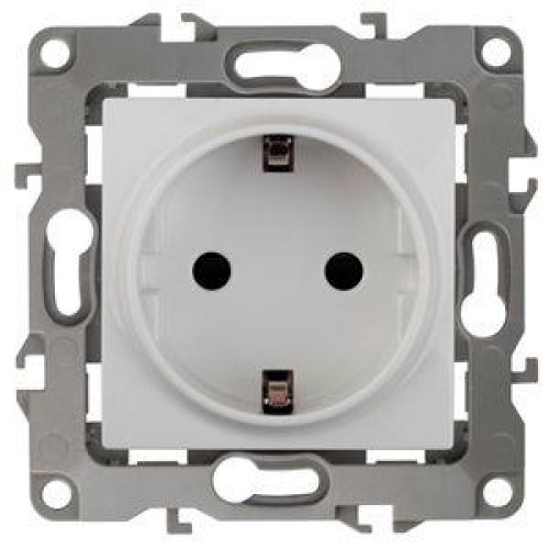 Розетка 1-м СП Эра12 12-2001-01 16А IP20 16AX 250В 2P+E Schuko без монтаж. лапок механизм бел. Эра Б