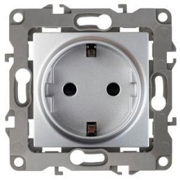Розетка 1-м СП Эра12 12-2001-03 16А IP20 16AX 250В 2P+E Schuko без монтаж. лапок механизм алюм. Эра