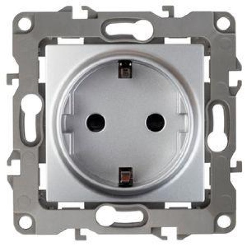 Розетка 1-м СП Эра12 12-2001-03 16А IP20 16AX 250В 2P+E Schuko без монтаж. лапок механизм алюм. Эра
