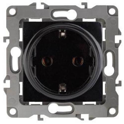 Розетка 1-м СП Эра12 12-2001-06 16А IP20 16AX 250В 2P+E Schuko без монтаж. лапок механизм черн. Эра