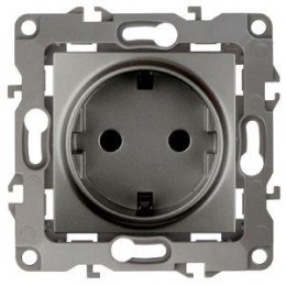 Розетка 1-м СП Эра12 12-2001-12 16А IP20 16AX 250В 2P+E Schuko без монтаж. лапок механизм графит Эра