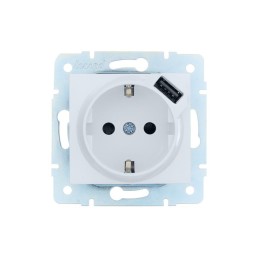 Розетка 1-м СП ASTI 16А IP20 с заземл. с заряд. устройством USB механизм бел. LEZARD 7081-0288-181