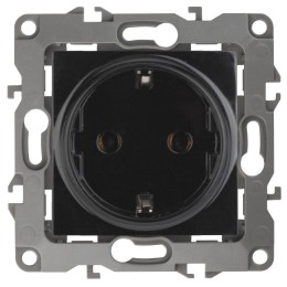 Розетка 1-м СП Эра12 12-2102-06 16А IP20 16AX 250В 2P+E Schuko защ. шторки механизм черн. Эра Б00146