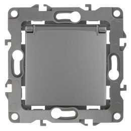Розетка 1-м СП Эра12 12-2103-12 16А IP20 16AX 250В 2P+E Schuko защ. шторки с крышкой механизм графит