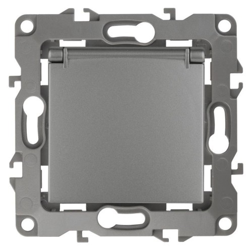 Розетка 1-м СП Эра12 12-2103-12 16А IP20 16AX 250В 2P+E Schuko защ. шторки с крышкой механизм графит