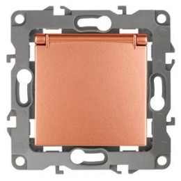 Розетка 1-м СП Эра12 12-2103-14 16А IP20 16AX 250В 2P+E Schuko защ. шторки с крышкой механизм медь Э