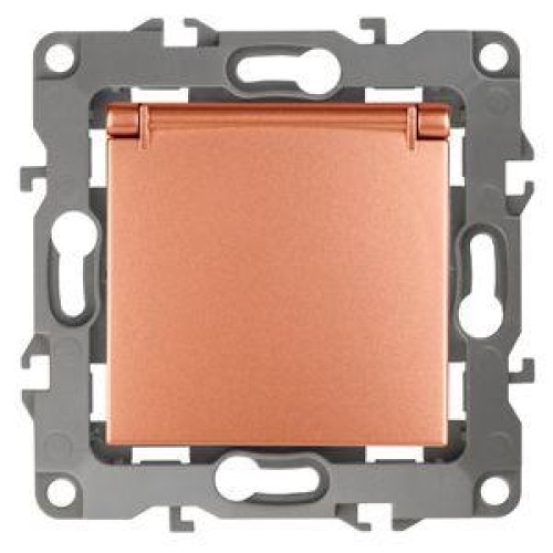 Розетка 1-м СП Эра12 12-2103-14 16А IP20 16AX 250В 2P+E Schuko защ. шторки с крышкой механизм медь Э