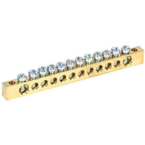 Шина PEN "земля-ноль" 6х9мм 12/2 (12групп/крепеж по краям) IEK YNN11-12-100