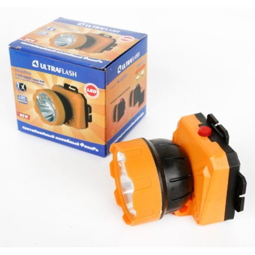 Фонарь налобный LED 5372 5SMD + 1Вт 2 режима; желт./черн. Ultraflash 12416