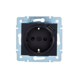 Розетка 1-м СП ASTI 16А IP20 с заземл. с заряд. устройством USB механизм черн. бархат. LEZARD 7081-4