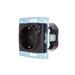 Розетка 1-м СП ASTI 16А IP20 с заземл. с заряд. устройством USB механизм черн. бархат. LEZARD 7081-4