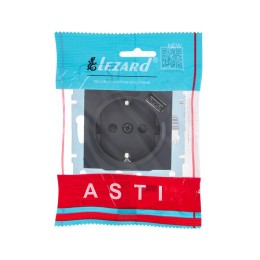 Розетка 1-м СП ASTI 16А IP20 с заземл. с заряд. устройством USB механизм черн. бархат. LEZARD 7081-4
