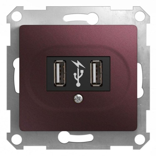 Розетка USB 2-м Glossa 5В 1400мА 2х5В 700мА механизм баклажан. SchE GSL001132