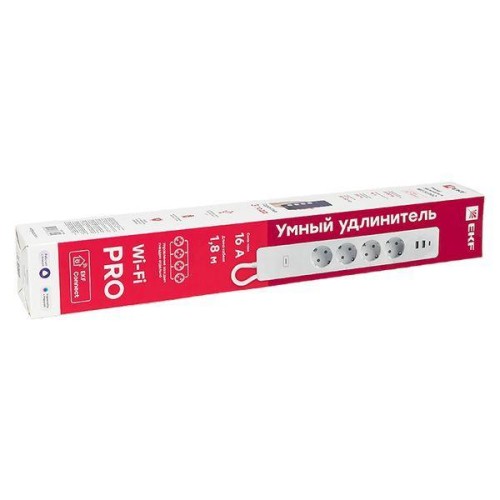 Удлинитель умный 4х1.8м 16А IP20 Connect PRO Wi-Fi 3хUSB с выкл. с управлением по Wi-Fi PRO PROxima