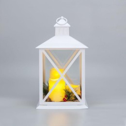 Фонарь декоративный (фигура) с тремя свечами бел. корпус 24х24х40см тепл. бел. Neon-Night 513-071