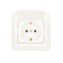 Розетка 1-м СП ASTI 16А IP20 с заземл. с крышкой термопласт в сборе жемчуж./бел. перламутр. LEZARD 7