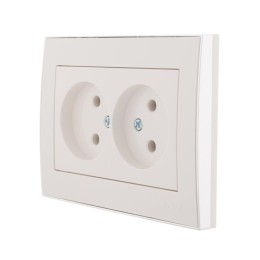 Розетка 2-м СП Rain 16А IP20 без заземл. с хром. боковой вставкой керамика бел. LEZARD 703-0225-128
