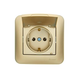 Розетка 1-м СП ASTI 16А IP20 с заземл. с крышкой термопласт в сборе золото. LEZARD 7081-3636-123В