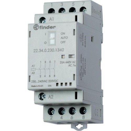 Контактор модульный 3NO+1NC 25А AgSnO2 120В AC/DC 35мм IP20 опции: переключатель Авто-Вкл-Выкл + мех
