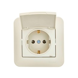 Розетка 1-м СП ASTI 16А IP20 с заземл. с крышкой термопласт в сборе крем. LEZARD 7081-0303-123В