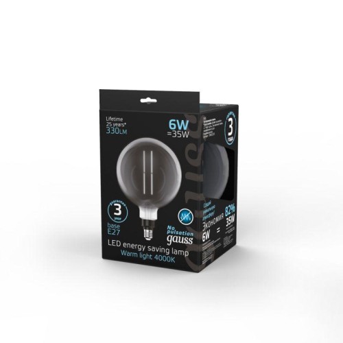 Лампа светодиодная филаментная Black Filament 6Вт G200 шар тонированная 4000К нейтр. бел. E27 300лм