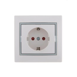 Розетка 1-м СП Mira 16А IP20 с заземл. защ. шторки с сер. вставкой керамика бел. LEZARD 701-0215-124