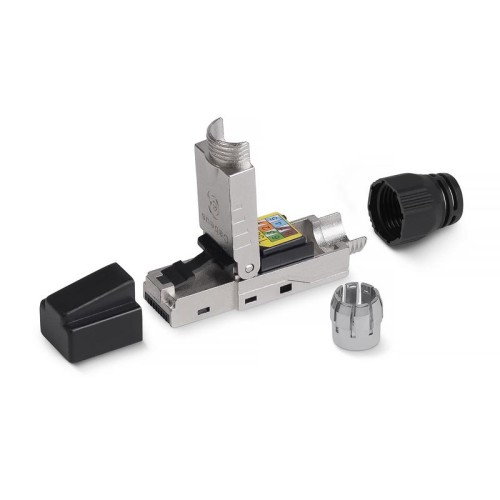 Коннектор 8P8C-SH-C6+ -TWP с фиксатором кабеля и колпачком RJ-45(8P8C) под витую пару категория до 6