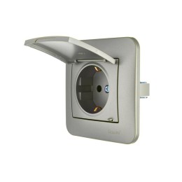 Розетка 1-м СП ASTI 16А IP20 с заземл. с крышкой термопласт в сборе платина. LEZARD 7081-3535-123В