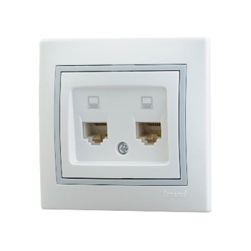 Розетка компьютерная 2-м СП Mira RJ45 16А IP20 с сер. вставкой бел. LEZARD 701-0215-141