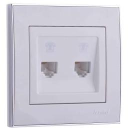 Розетка телефонная 2-м СП Rain RJ11 с хром. боковой вставкой бел. LEZARD 703-0225-138