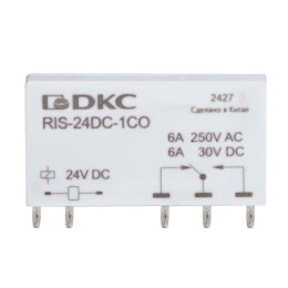Реле миниатюрное ультратонкое 1CO ком. ток 6А AgSnO2 напряжение 48В DC DKC RIS-48DC-1CO