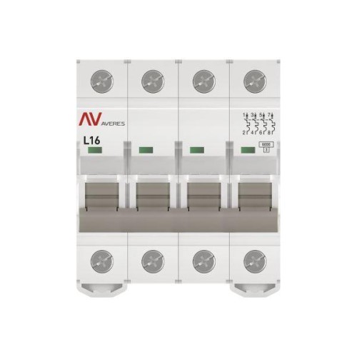 Выключатель автоматический модульный 4п L 16А 6кА AV-6 AVERES EKF mcb6-4-16L-av