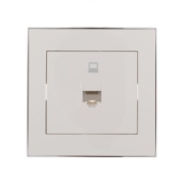 Розетка компьютерная 1-м СП Rain RJ45 с хром. боковой вставкой бел. LEZARD 703-0225-139