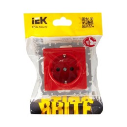Розетка BRITE РС14-1-0-БрК 16А с заземл. защ. шторки механизм красн. IEK BR-R14-16-K04