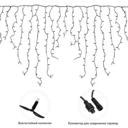 Гирлянда светодиодная "Айсикл" (бахрома) 6х1.5м 480LED бел. 33Вт 230В IP67 провод каучук черн. Neon-