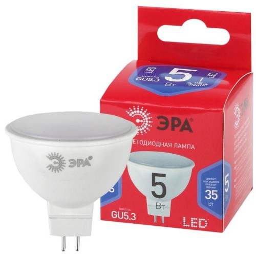 Лампа светодиодная RED LINE LED MR16-5W-865-GU5.3 R 5Вт MR16 софит 6500К холод. бел. GU5.3 Эра Б0045