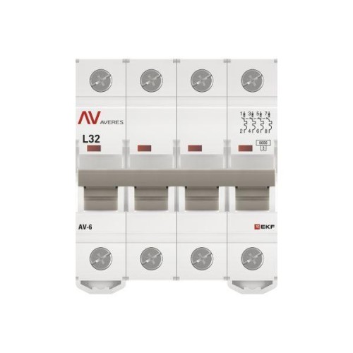 Выключатель автоматический модульный 4п L 32А 6кА AV-6 AVERES EKF mcb6-4-32L-av