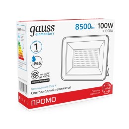 Прожектор светодиодный Elementary 100Вт 6500К IP65 8500лм 175-265В ДО ПРОМО G2 черн. GAUSS 613100100