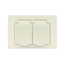 Розетка 2-м СП Афина 16А IP20 с заземл. c крышкой в сборе сл. кость (ivory) Universal A0031-I