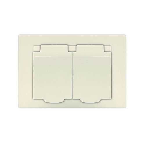 Розетка 2-м СП Афина 16А IP20 с заземл. c крышкой в сборе сл. кость (ivory) Universal A0031-I