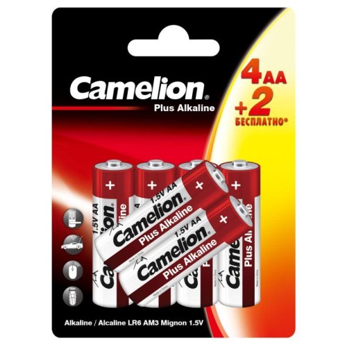 Элемент питания алкалиновый AA/LR6 1.5В Plus Alkaline 4+2LR6-BP 4+2 бесплатно промо (уп.6шт) Camelio