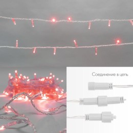 Гирлянда светодиодная "Нить" 10м 100LED красн. 10Вт 230В IP65 постоян. свечение провод ПВХ прозр. (н